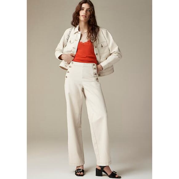 J Crew Sailor Button Wide Leg Pants 8 NWT Ecru Herringbone Trousers CC499 J.Crew - Picture 1 of 5